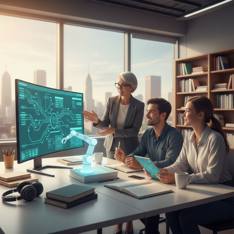 Create a photorealistic scene that illustrates the concept: AI Books: Trasforma la Tua Expertise in